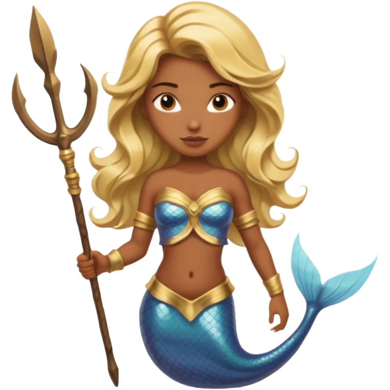 Mermaid with Trident – Warrior brown skin, blonde hair mermaid with weapon emoji