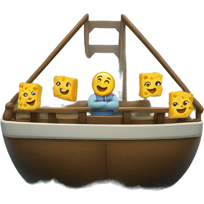 tre sponges play bridge on a boat emoji