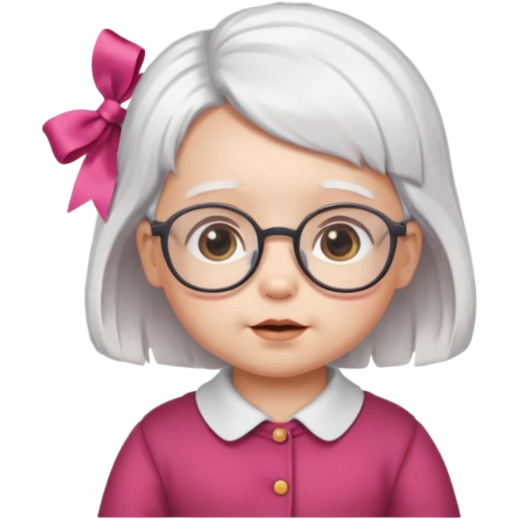 white haired little baby with glassess and ribbon on hair emoji