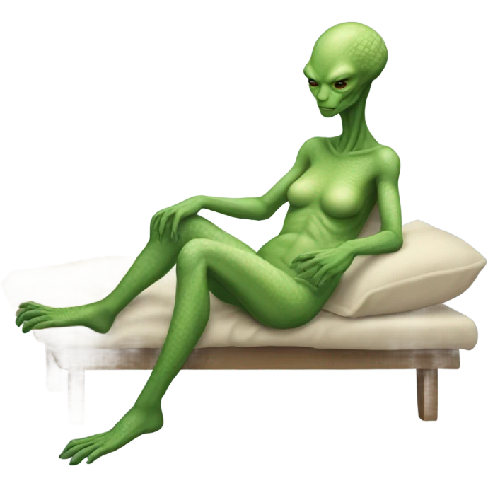 a Reptilian alien woman, full body, sleeping emoji