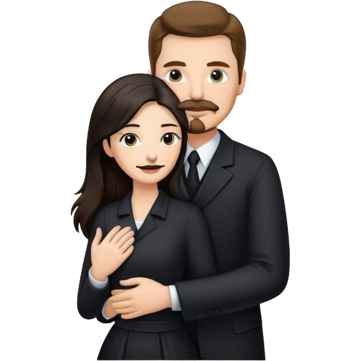 tall white man with brown hair goatee mustache hugging a pale woman with long black hair, wearing elegant clothing emoji