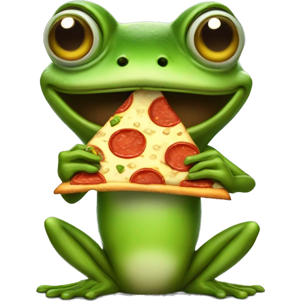 Frog with small glasses eating a pizza emoji