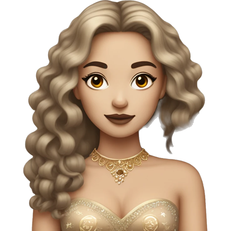 Create the zodiac sign leo as a pale brunette girl with elaborate makeup and dress that matches the zodiac sign  emoji