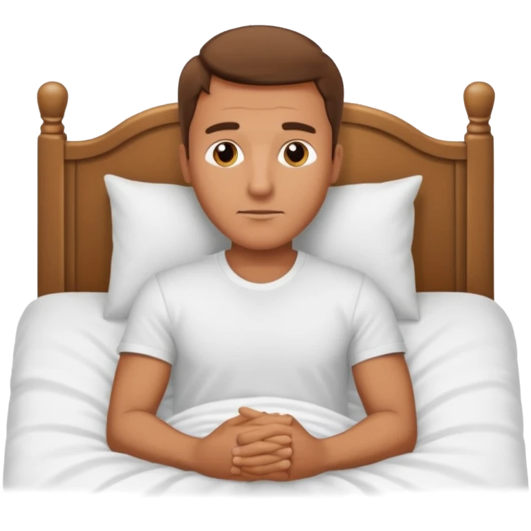 Homem deitado na cama sem coberto emoji
