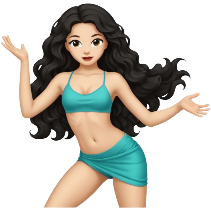 Naked girl, bare chest, bare hips, sexy dance pose, sexy pose, long black wavy hair emoji