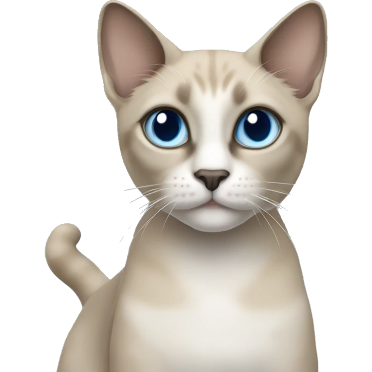 Thai breed adult cat with a light cream-brown body, dark gray nose and face, ears, and paws. sharp ears, and striking light blue eyes  emoji