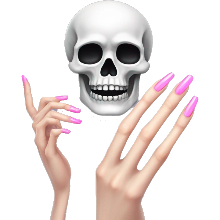 Pretty skeleton hand 5 fingers with pink nails manicure girly design but stylish minimalistic emoji