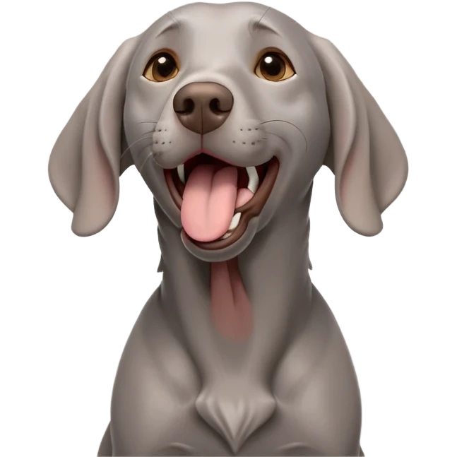cinematic-cute-yawning-weimaraner-portrait-emoji,-head-tilted-slightly-with-a-dramatic,-wide-open-yawn,-revealing-a-sleek grey fur-with-a-subtle-shimmer,-floppy-ears-slightly-drooping,-round-brown-eyes-barely-open-in-drowsy emoji