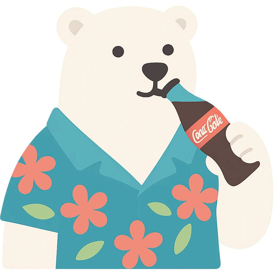 polar bear wearing a Hawaiian shirt and drinking Coca Cola emoji