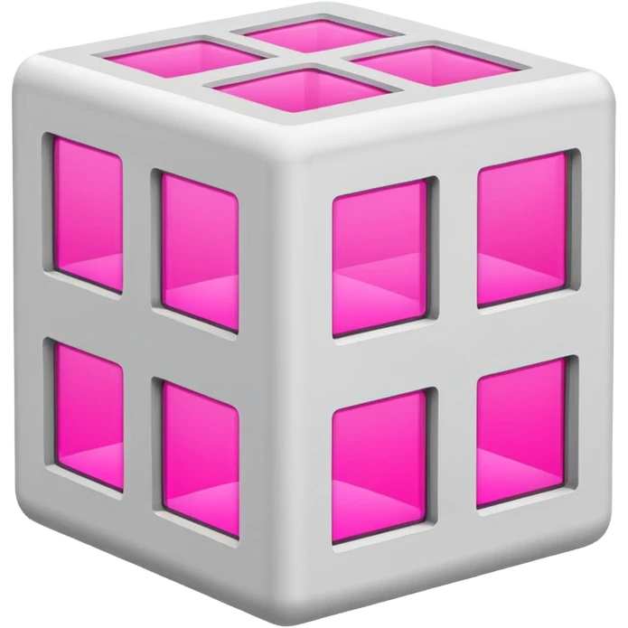 Сделай русскую панельку белого цвета. Она должна быть в виде куба, а также с окнами 3 на 3 на каждом фасаде. Некоторые окна неоново-розовые. Сверху окна нет emoji