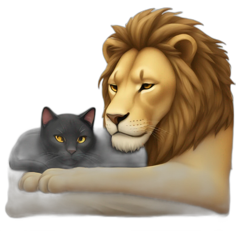 Lion and black cat sleeping emoji