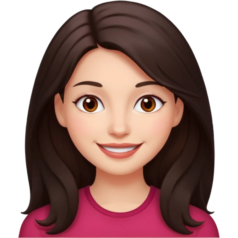 An emoji featuring a woman with dark brown long hair, brown eyes, light pinkish skin, red cheeks emoji