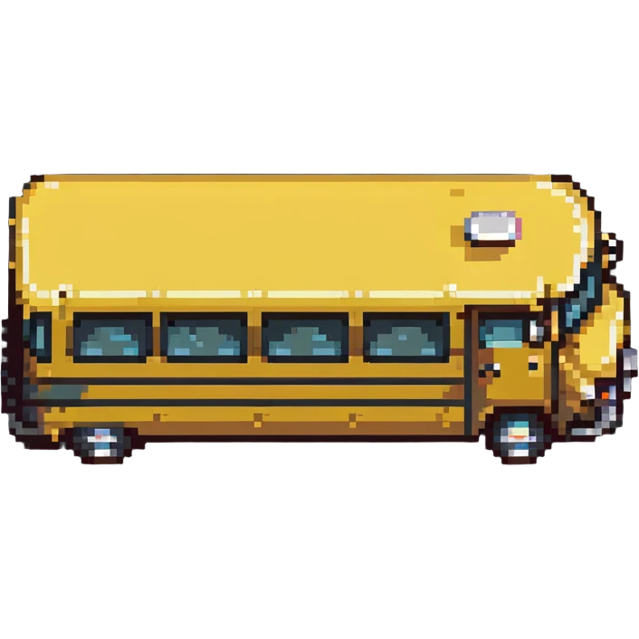 classic yellow school bus with black details, pixel art style emoji