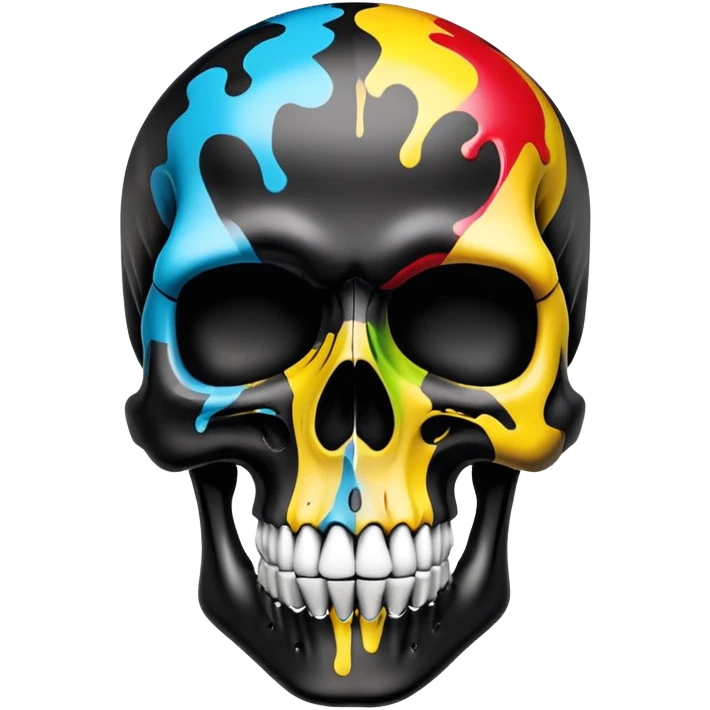 ultra premium smooth black skull with precise designer brand logo patterns, vibrant color splashes contained within skull shape, clean professional airbrush effect, front view emoji