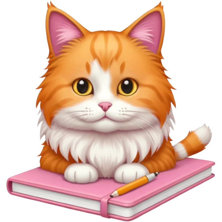 A pink note book with a orange and white cat on it emoji