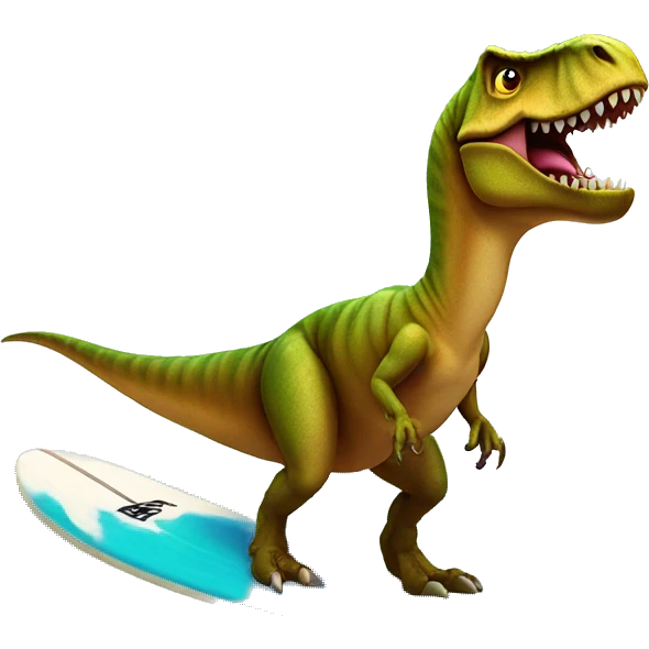 t-rex on a surfboard emoji