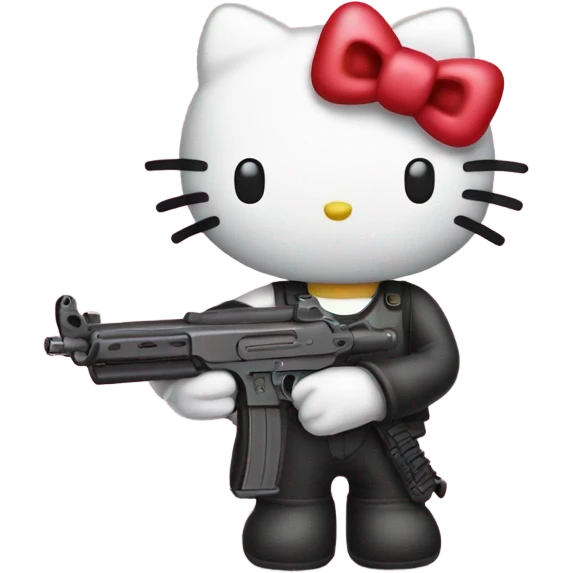 Hello kitty holding a gun with a bow on it with the logo hello kitty on it emoji