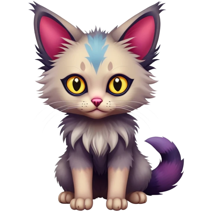 Colorful exotic Fantasy-Ragdoll-Fakémon-Lykoi-feline-hybrid (full body) emoji