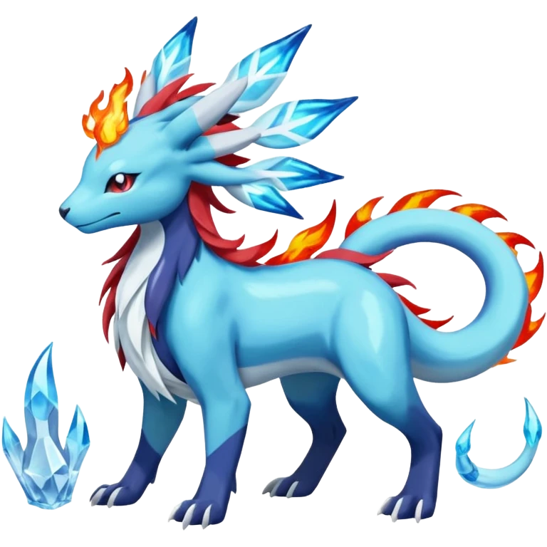 Suicune-Aurorus-Salandit-Glaceon-Meganium-fusion (full body) emoji