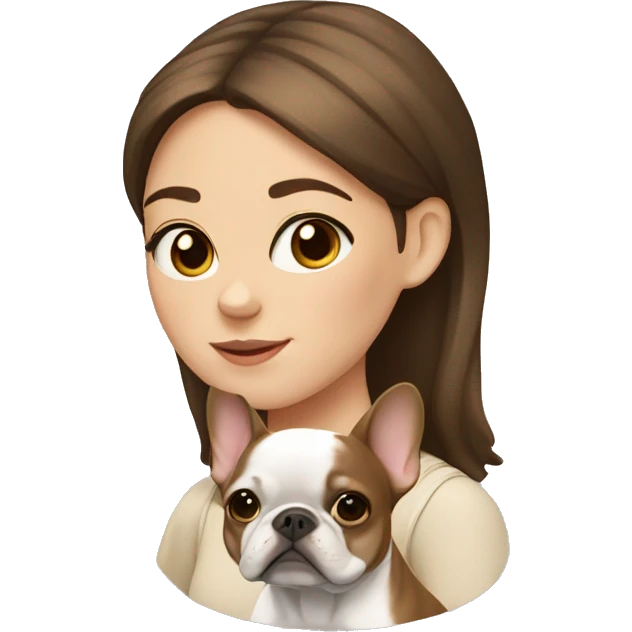 girl with brown hair and a beige French bulldog dog emoji