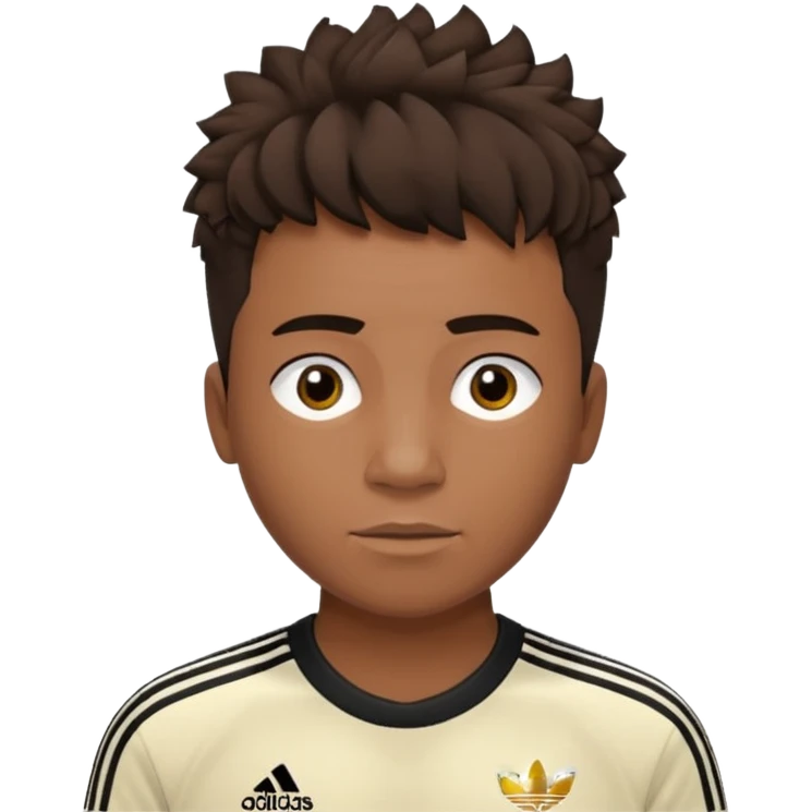 Crie um emoji de um menino com o cabelo castanho claro com uma franja reta e o corte low fade zumbi blusa de gola alta da adidas emoji