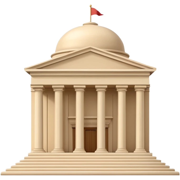 Minimal 3D emoji style government ministry building, classical architecture with columns and triangular roof, official state institution, neutral beige stone, clean shading, financial institution icon, isolated on transparent background, professional, no flags, no text emoji