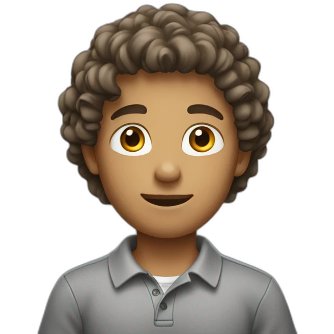 young man with brown curls wearing a gray polo shirt emoji