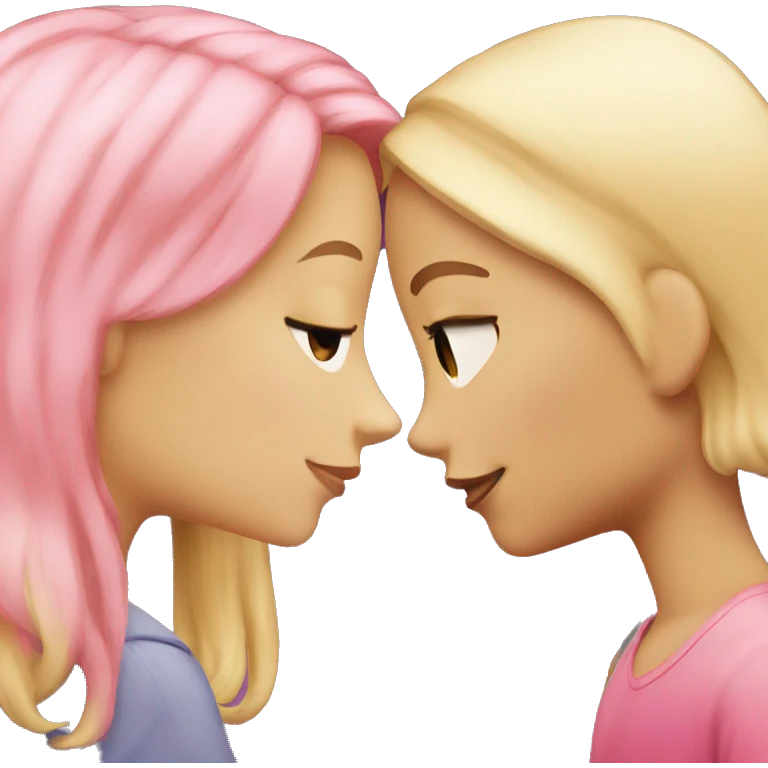 pink haired girl kissing a blonde girl emoji
