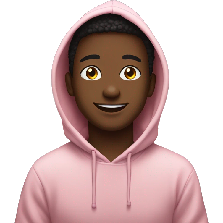 This person appears cheerful, wearing a light pink hoodie with an anime design on it, sitting outdoors at night with a pleasant background. emoji