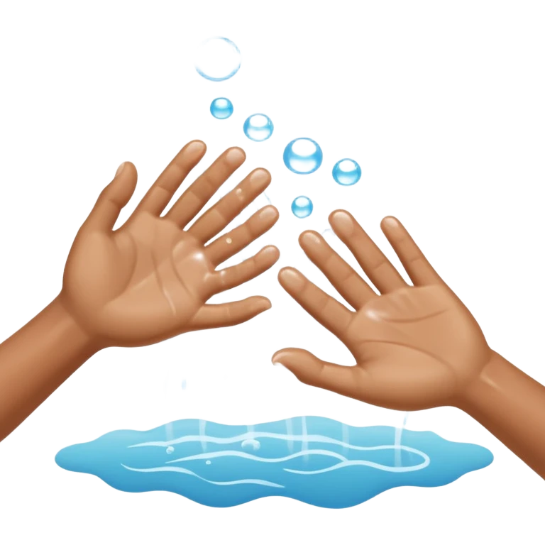 Minimal, flat-design icon of two human hands being washed under flowing water with soap bubbles, no text, high contrast, universally recognisable, plain white background emoji