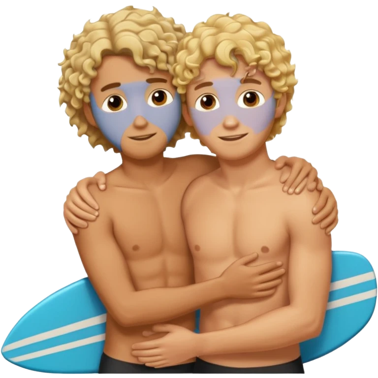 Blond Surfer dude hugging curly haired brunette emoji