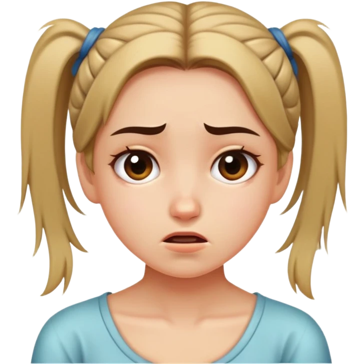 Girl showing embarrassment, fair skin, tied back hair emoji