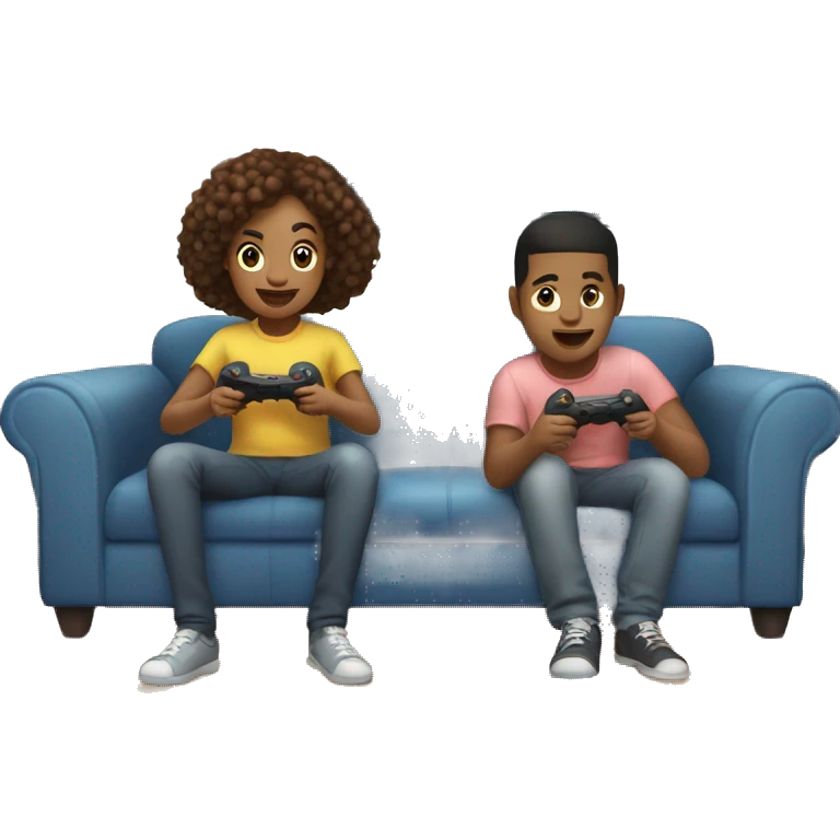 Bi racial Brother and sister playing a video game in front of tv  emoji
