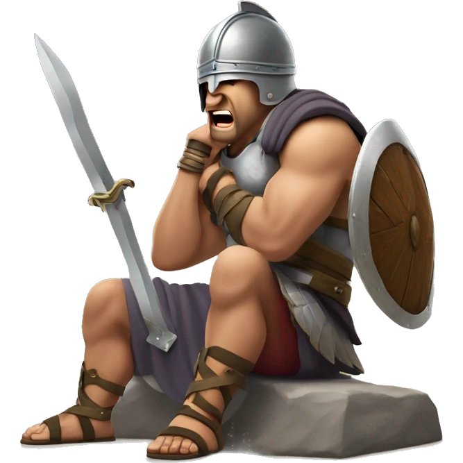 Bored Gladiator: A gladiator with a helmet and sword resting on the ground, yawning and looking disinterested, as if waiting for the next fight and tired of waiting. emoji