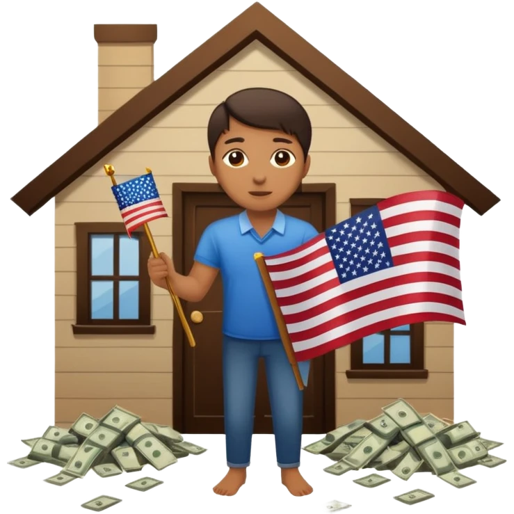 house with usa flag and money in floor emoji