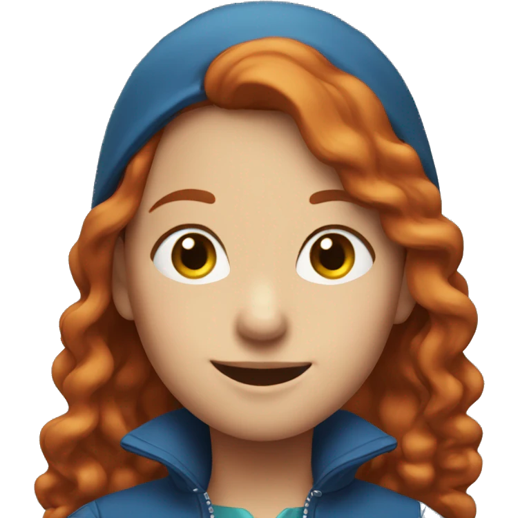 red-haired girl in a blue jacket, smiling emoji