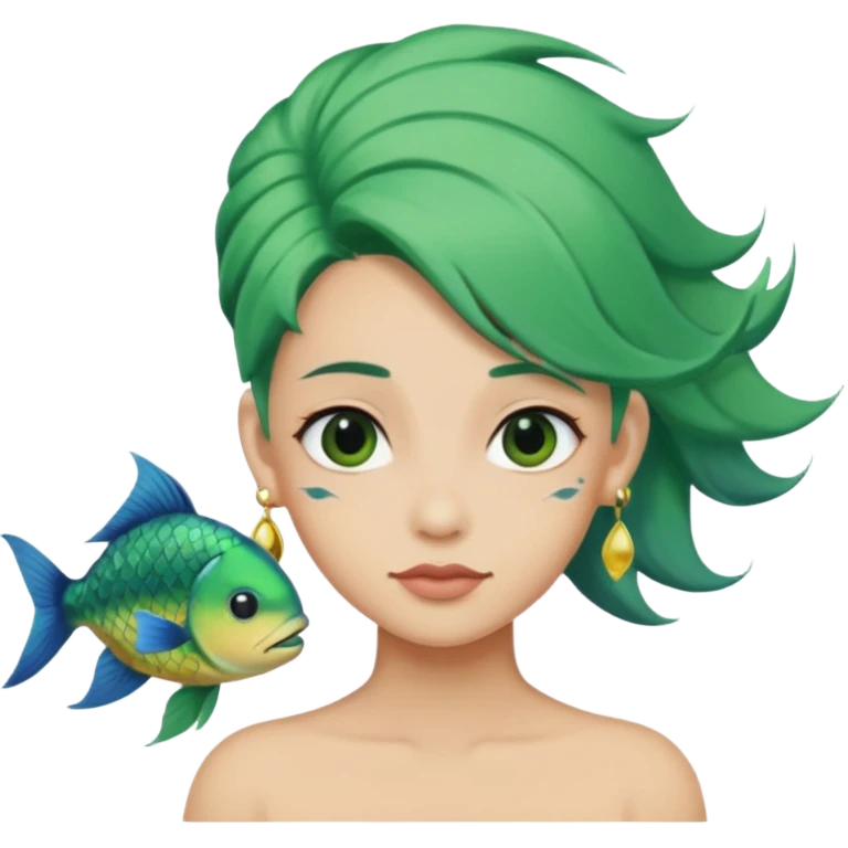 earring  wearing fish with green hair emoji