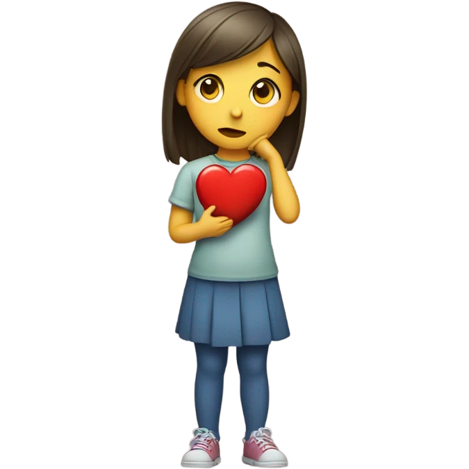 the girl is embarrassed, next to a small red heart emoji