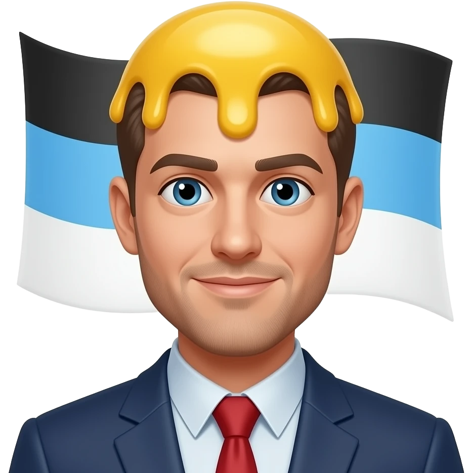 a tricolor with black on the top, blue in the middle and white on the bottom. also add an egg yolk being spilled on a mans head emoji