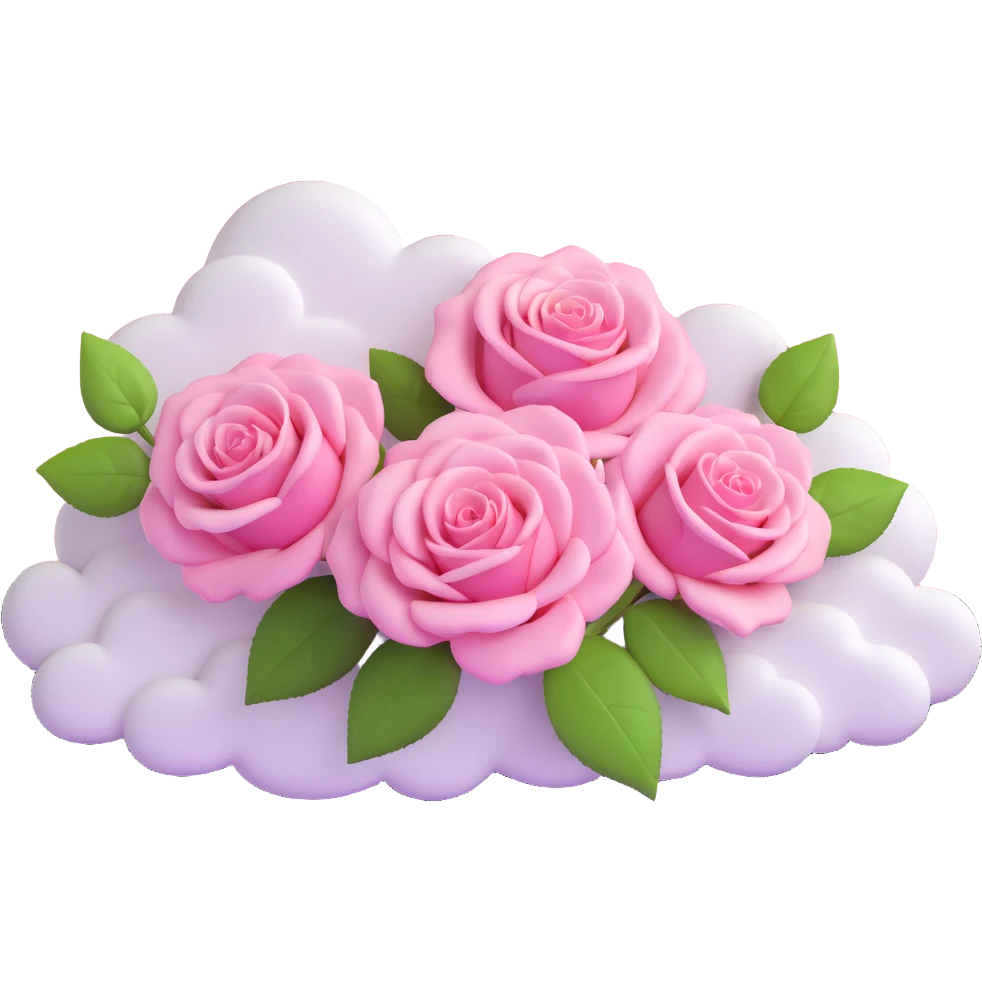 A polaroid picture with pink roses and a pink sky with stars and clouds emoji