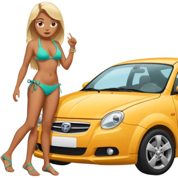 Girl in a bikini crushing a car under her foot emoji