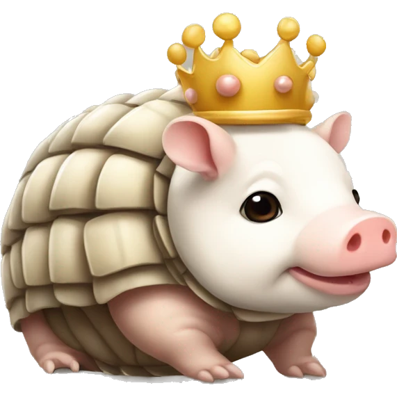 Beige and white piebald chubby round armadillo pig panda centipede armadillo wearing a crown emoji