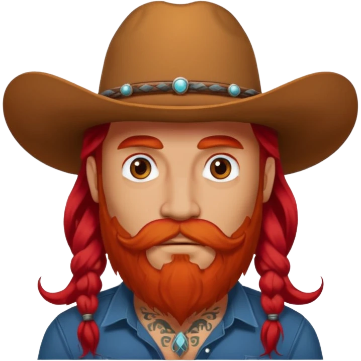 mustached cowboys with tattoos on face and bead and long red hairs emoji