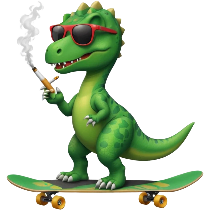 Dinosaur on a skate board smoking and wearing sunglasses emoji