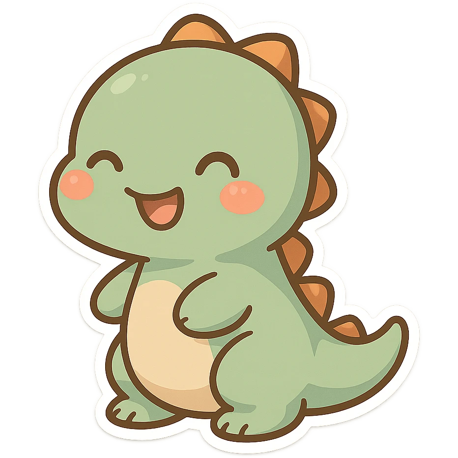 dinosaur, small and cheerful, chibi stickers style emoji