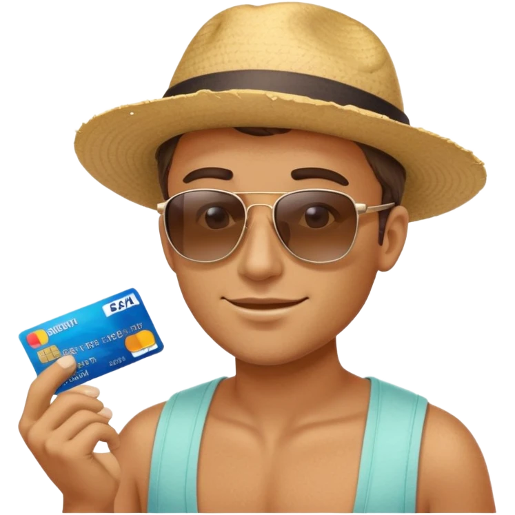 Simile whit a credit card and a sand next to him emoji