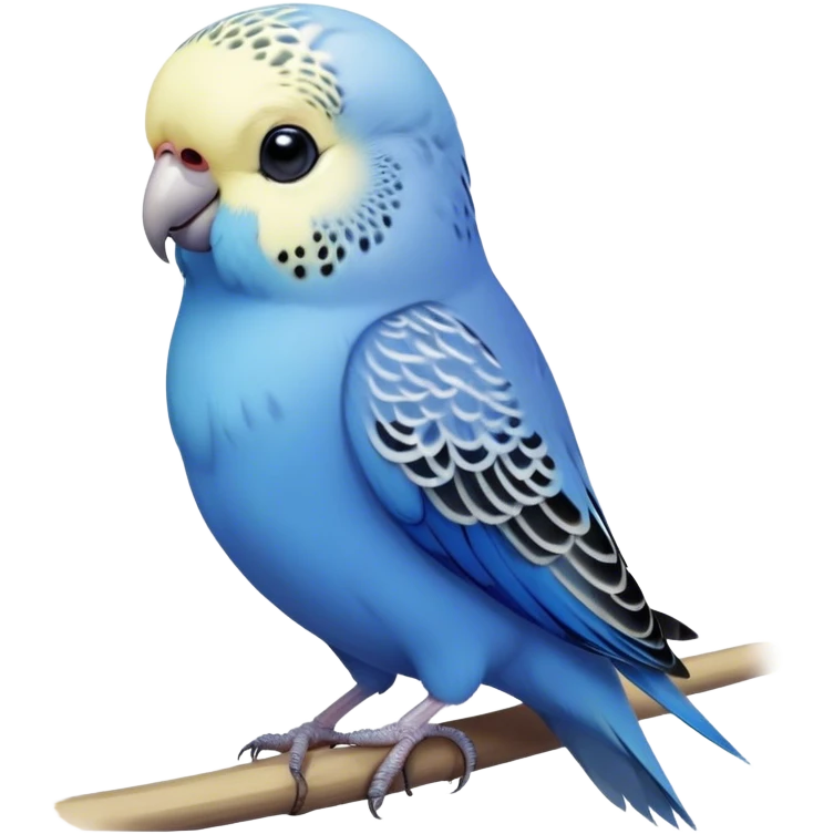 Cinematic Noble Blue Budgie Portrait Emoji, Poised and regal, with a petite, delicate build and a smooth, well-groomed fur of vibrant blue feathers, deep-set soulful dark eyes, Simplified yet sharp and sophisticated features, highly detailed, glowing with a soft, dignified glow, high shine, intelligent and charming, stylized with an air of elegance, focused and attentive, soft glowing outline, capturing the essence of a watchful and confident avian companion, so majestic it feels as though it could flutter out of the screen with effortless authority! emoji