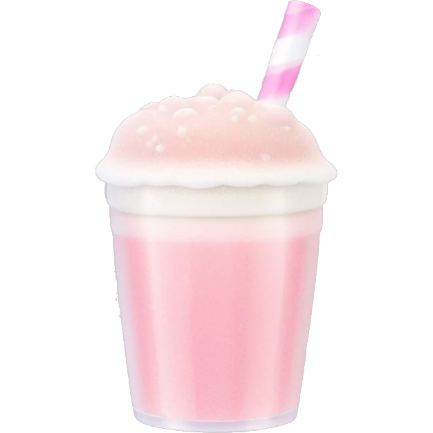 Milk Foam Bubble Tea "A pastel pink bubble tea topped with a creamy layer of glowing milk foam, with tiny glittering particles floating around the rim and shiny tapioca pearls at the base." emoji
