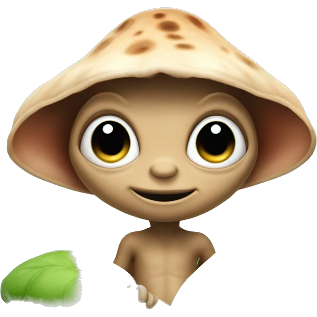 Young e.t. like alien stands under leaf or mushroom  emoji