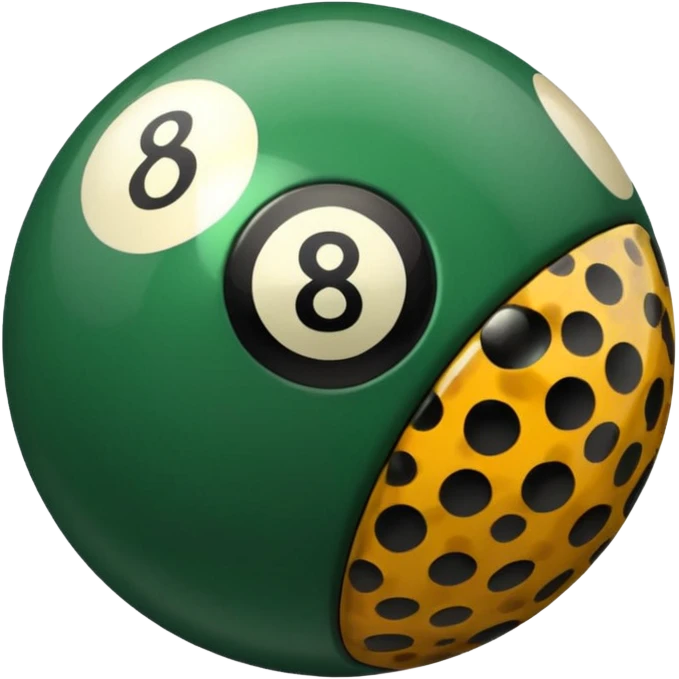 eight ball, the 8 is green and the ball is cheetah print  emoji